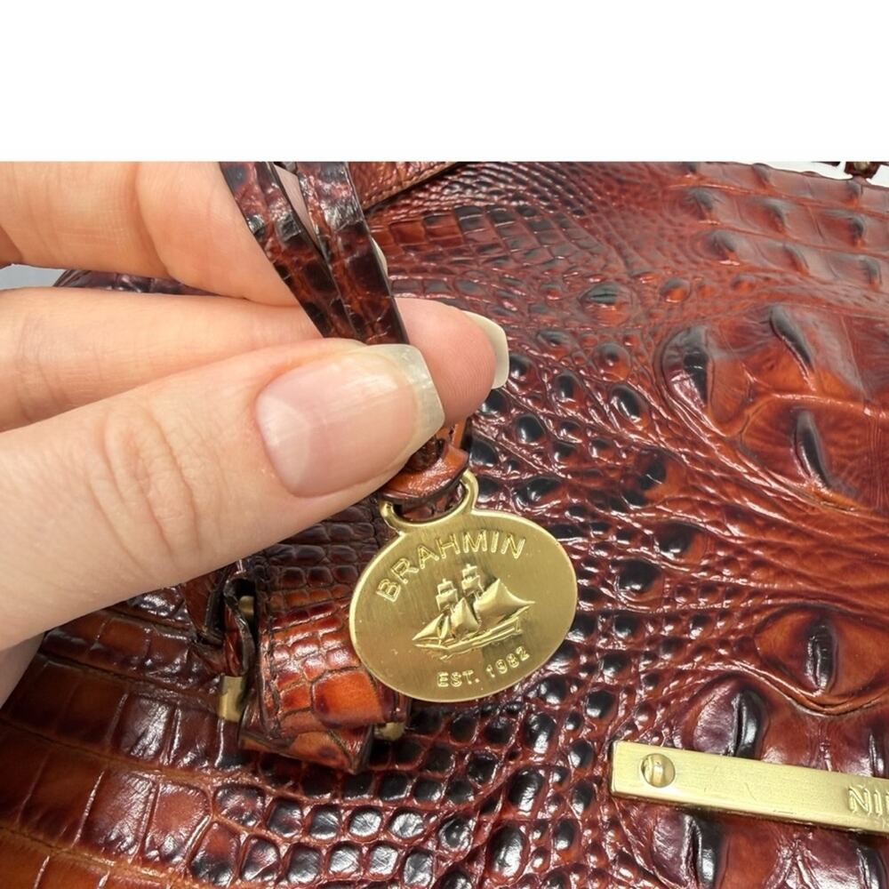 Brahmin Medium Asher Tote Crocodile Embossed Pecan Melbourne Brown - Picture 9 of 13